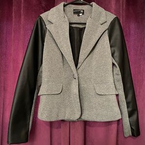 Faux leather and cotton blazer
